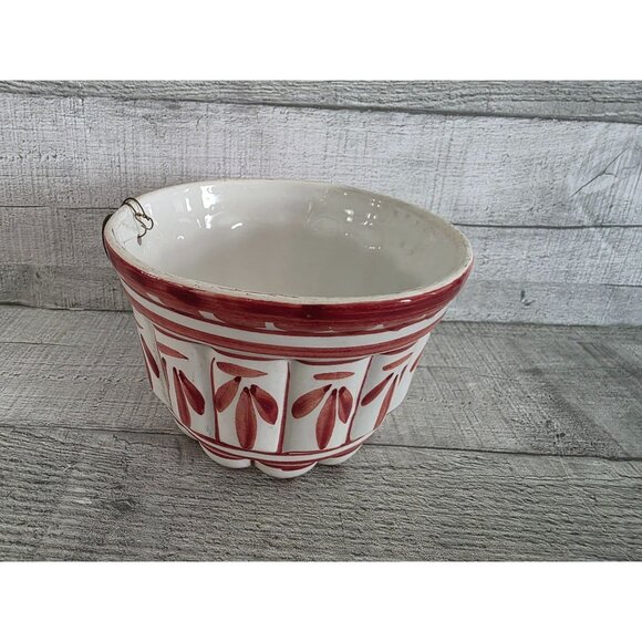 Vintage Bassano Italy Pottery Mixing Bowl Red & White Floral Design - Picture 3 of 7